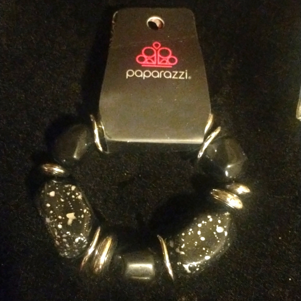 3X! PAPARAZZI Large black, blue & peach silver beaded slip on stretch bracelets - Picture 10 of 13